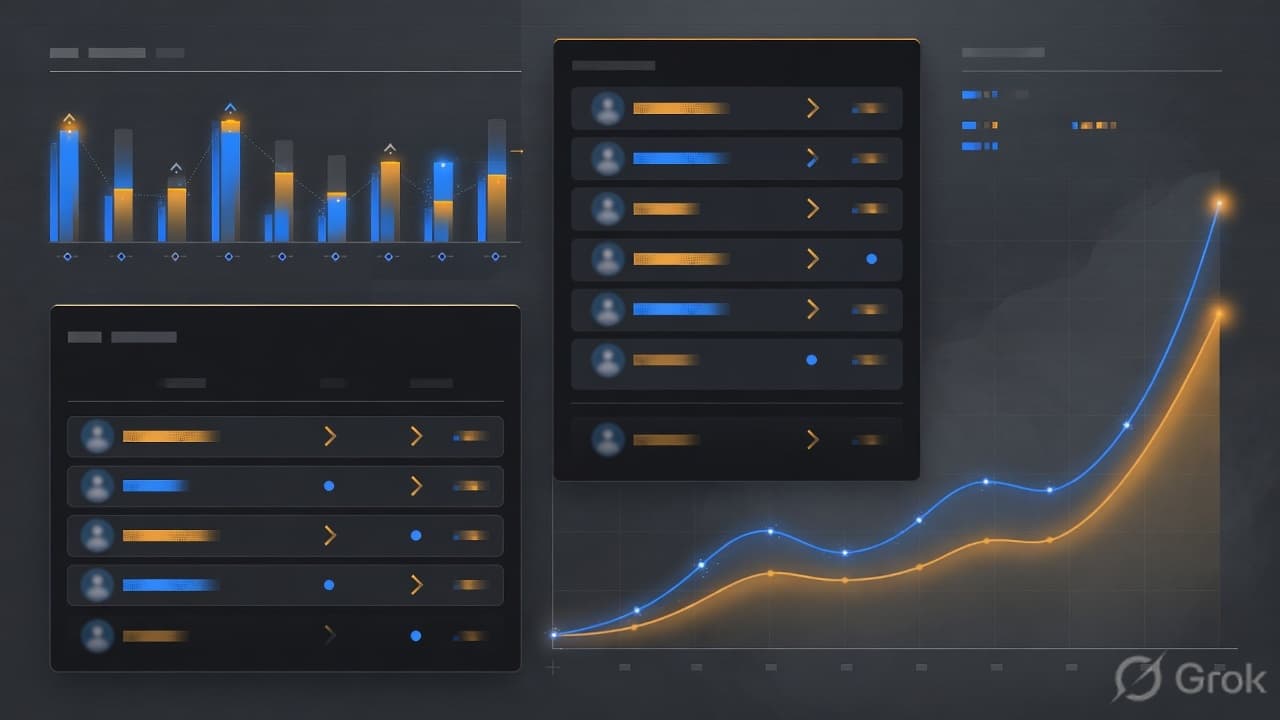 Stylized dashboard of live agent activity and prioritized accounts